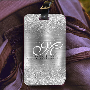 Étiquette À Bagage Monogramme de fausse parties scintillant en métal 