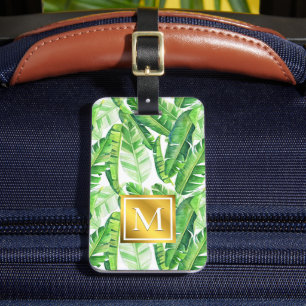 Étiquette À Bagage Monogramme de feuilles de palmier tropical