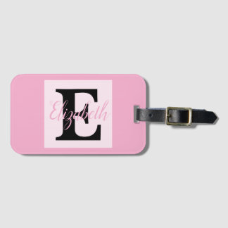 Étiquette À Bagage Monogramme de fille et nom rose violet bagages