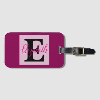 Étiquette À Bagage Monogramme de fille et nom rose violet bagages