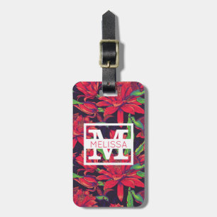 Étiquette À Bagage Monogramme de fleurs et de colibris