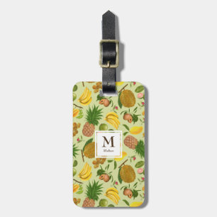 Étiquette À Bagage Monogramme de fruits tropicaux juteux peints à la