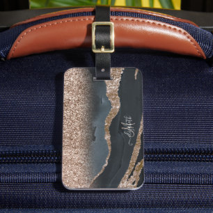 Étiquette À Bagage Monogramme de marbre de Parties scintillant modern
