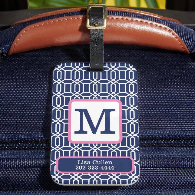Étiquette À Bagage Monogramme de marine géométrique Preppy personnali (Insitu Rectoal 2)