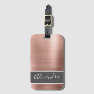 Étiquette À Bagage Monogramme de métal brossé Rose Gold Nom