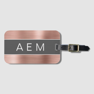 Étiquette À Bagage Monogramme de métal brossé Rose Gold Nom et initia