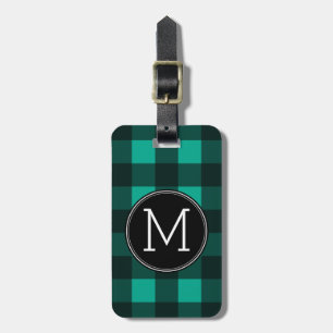 Étiquette À Bagage Monogramme de Motif à bison vert et noir