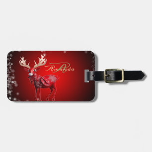 Étiquette À Bagage Monogramme de Noël Renne Rouge Vacances d'Hiver