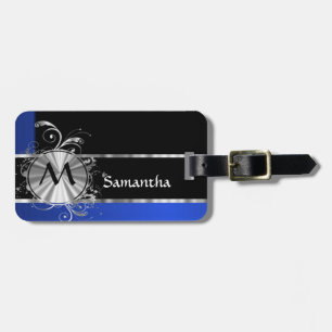 Étiquette À Bagage Monogramme de noir bleu et d'argent