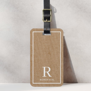 Étiquette À Bagage Monogramme de nom de famille noir et naturel