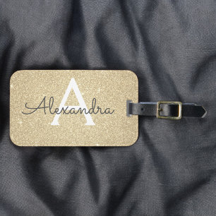 Étiquette À Bagage Monogramme de nom paillettes scintillement or