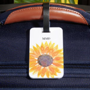 Étiquette À Bagage Monogramme de nom Tournesol jaune