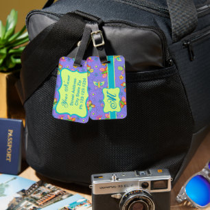 Étiquette À Bagage Monogramme de papillon Whimsy moderne