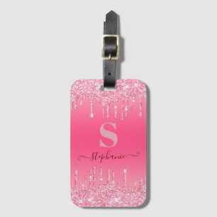 Étiquette À Bagage Monogramme de Parties scintillant à étincelles ros