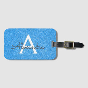 Étiquette À Bagage Monogramme de Parties scintillant bleue Nom et ini