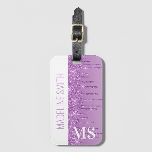 Étiquette À Bagage Monogramme de Parties scintillant de séchage pourp (Devant Vertical)