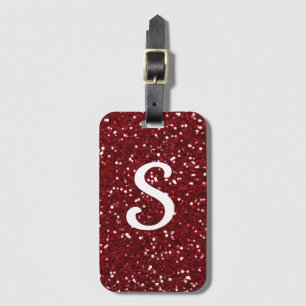 Étiquette À Bagage Monogramme de Parties scintillant rouge foncé bran