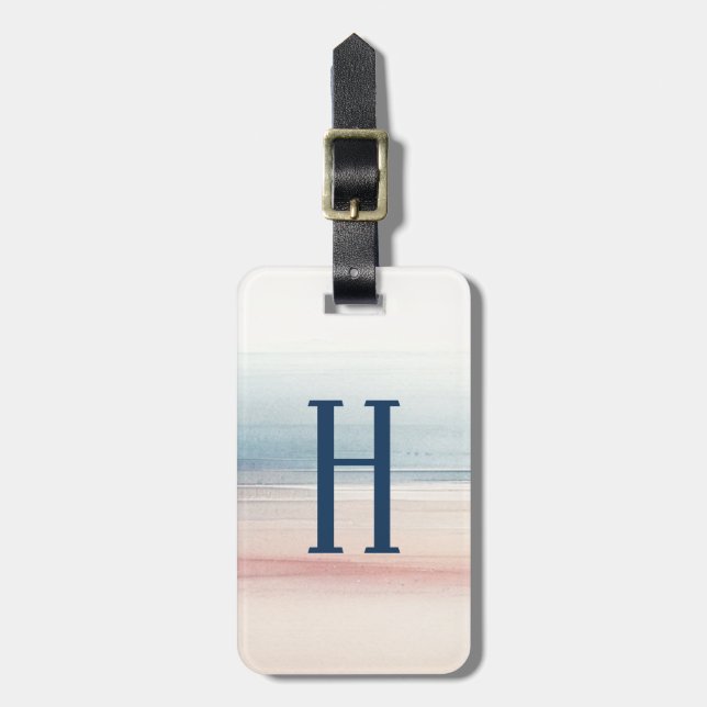 Étiquette À Bagage Monogramme de plage aquarelle (Devant Vertical)