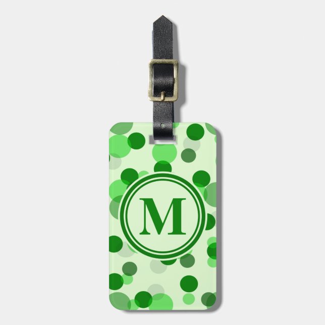 Étiquette À Bagage Monogramme de points verts personnalisables (Devant Vertical)
