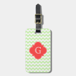 Étiquette À Bagage Monogramme de Quatrefoil de corail céleri blanc