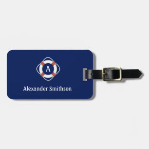 Étiquette À Bagage Monogramme de sauvetage nautique bleu marine