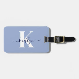 Étiquette À Bagage Monogramme de script bleu moderne