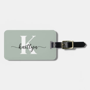 Étiquette À Bagage Monogramme de script vert sauge