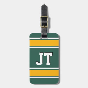Étiquette À Bagage Monogramme de sports verts et jaunes