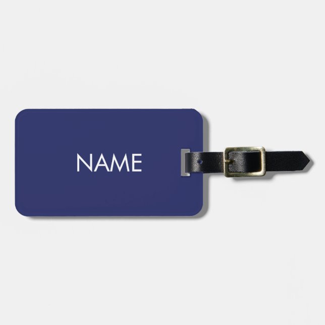 Étiquette À Bagage Monogramme de texte personnalisé bleu marine minim (Devant horizontal)