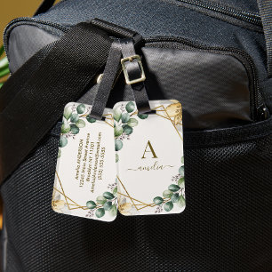 Étiquette À Bagage Monogramme de verdure d'eucalyptus Cadre géométriq