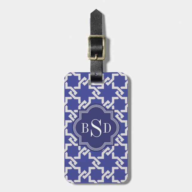 Étiquette À Bagage Monogramme de verrouillage de motif d'indigo chic (Devant Vertical)