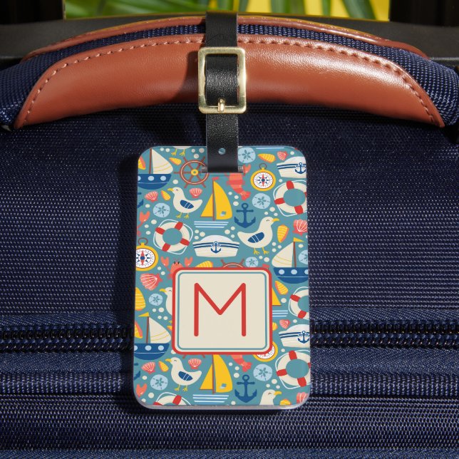 Étiquette À Bagage Monogramme de vie marine mignonne (Insitu Rectoal 2)
