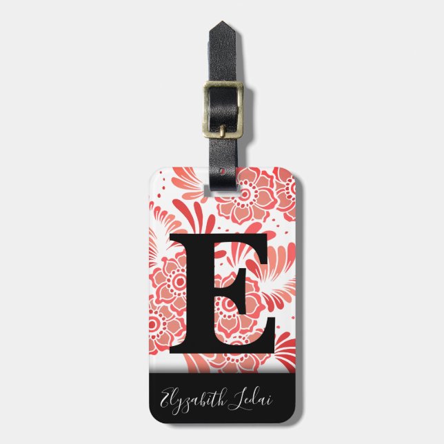 Étiquette À Bagage Monogramme de Voyage Floral rose Fille moderne (Devant Vertical)