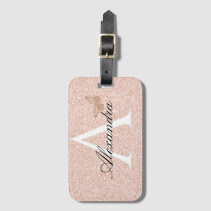 Étiquette À Bagage Monogramme de voyage moderne Elégant Girly Blush r