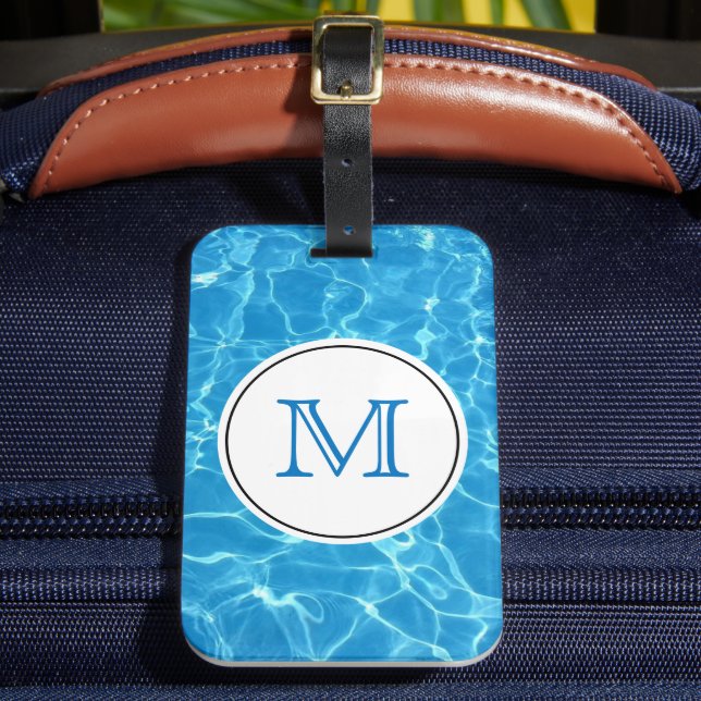 Étiquette À Bagage Monogramme d'eau de piscine bleu étincelant (Insitu Rectoal 2)
