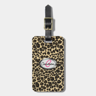Étiquette À Bagage Monogramme d'empreinte de léopard