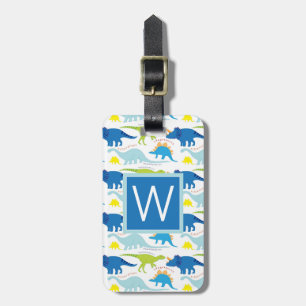 Étiquette À Bagage Monogramme   Dinosaures bleus