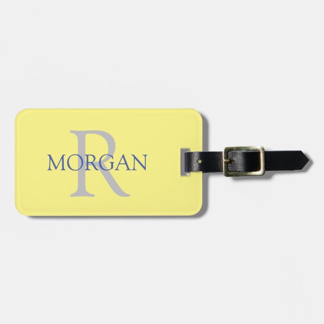 Étiquette À Bagage Monogramme do-it-yourself simple et gris jaune (Devant horizontal)