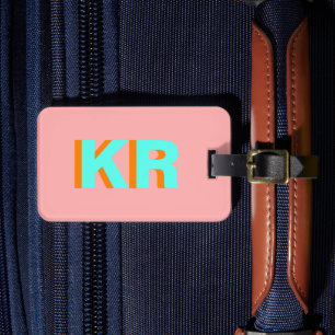 Étiquette À Bagage Monogramme d'ombre personnalisé - Papier bleu