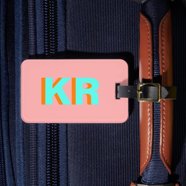 Étiquette À Bagage Monogramme d'ombre personnalisé - Papier bleu (Insitu Rectoal 4)