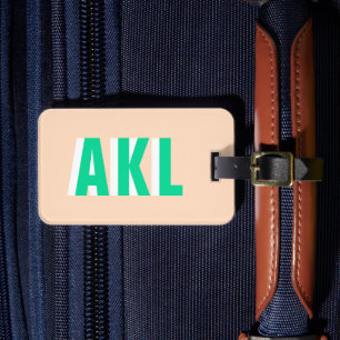 Étiquette À Bagage Monogramme d'ombre personnalisé Vert Beige Personn