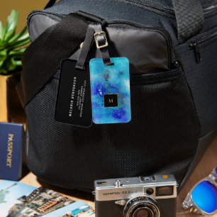 Étiquette À Bagage monogramme d'or brillant bleu pourpre