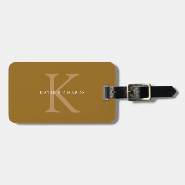 Étiquette À Bagage Monogramme d'or classique personnalisé (Devant horizontal)