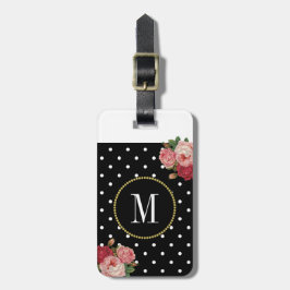 Étiquette À Bagage Monogramme d'or Pois d'antiquité noir
