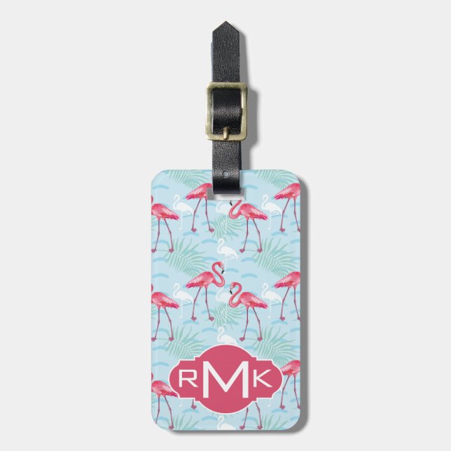 Étiquette À Bagage Monogramme du motif | de Flamant rose (Devant Vertical)