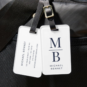Étiquette À Bagage Monogramme Élégant Bleu Marine