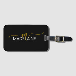 Étiquette À Bagage Monogramme Elegant couleur or noir