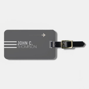 Étiquette À Bagage Monogramme élégant et moderne sur le voyage gris