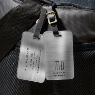 Étiquette À Bagage Monogramme élégant gris argent