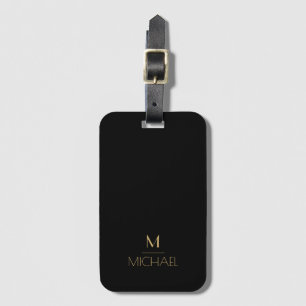 Étiquette À Bagage Monogramme Élégant Moderne Noir & Or
